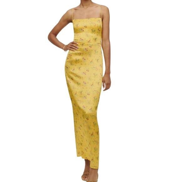 NWT! Reformation Frankie Silk Dress Canaria Size-8